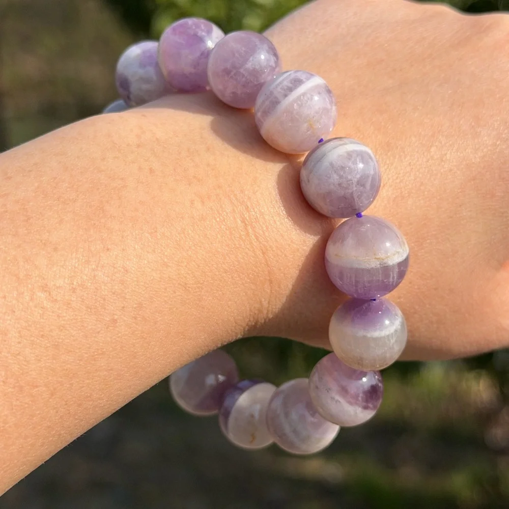 15mm chunky‎ stretchable purple dream amethyst bracelet 1166